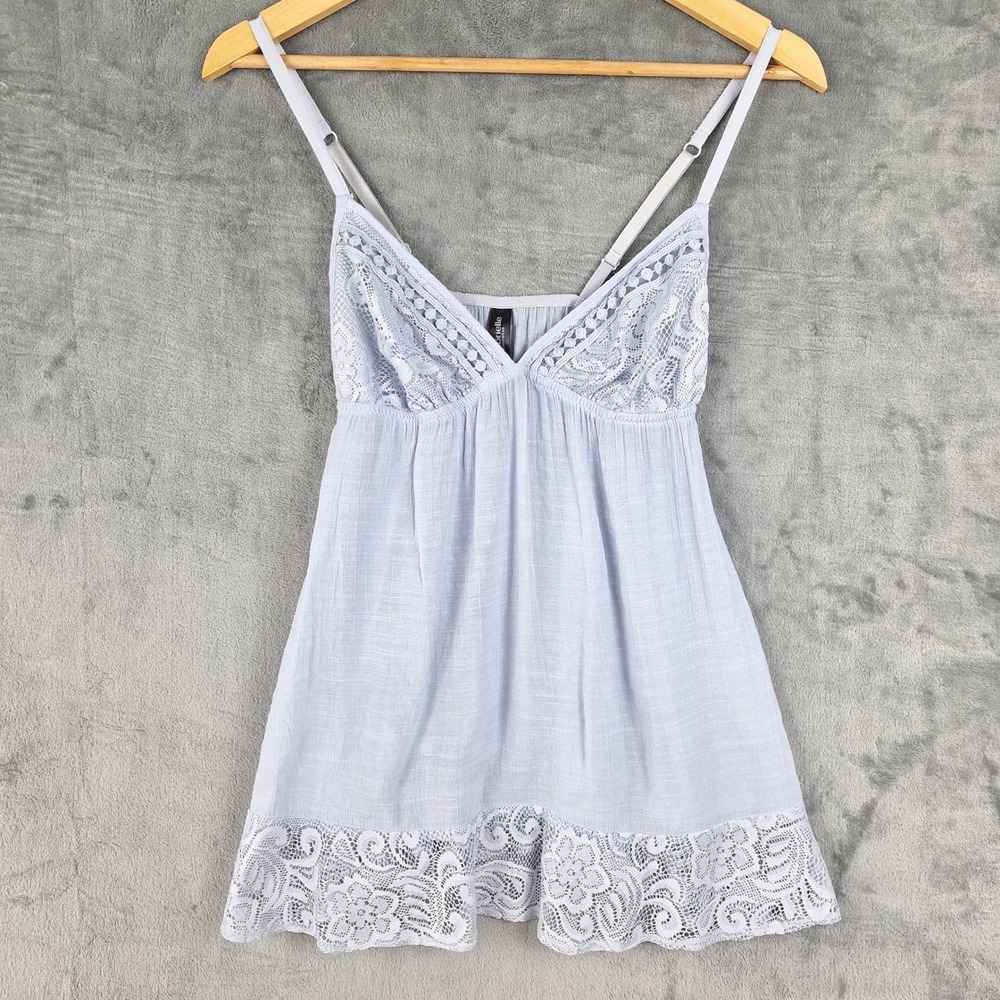 Womens Top Small Blue Babydoll Y2K Floral Lace Fairy Coquette Ethereal Romantic